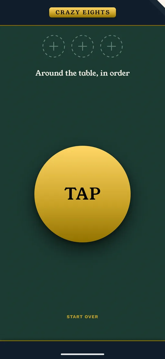Deckhand's seat check: a large brass TAP button under the words Around the table, in order.